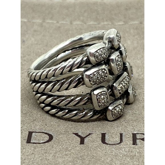 DAVID YURMAN CONFETTI STERLING PAVE DIAMOND RING 4 ROWS SIZE 7 - Picture 9 of 14